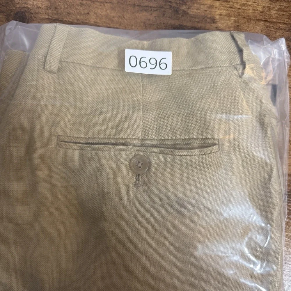 J.Crew Mens Ludlow 100% Linen Pants 32 Tan Khaki Lined Leg Dress Trousers 91031